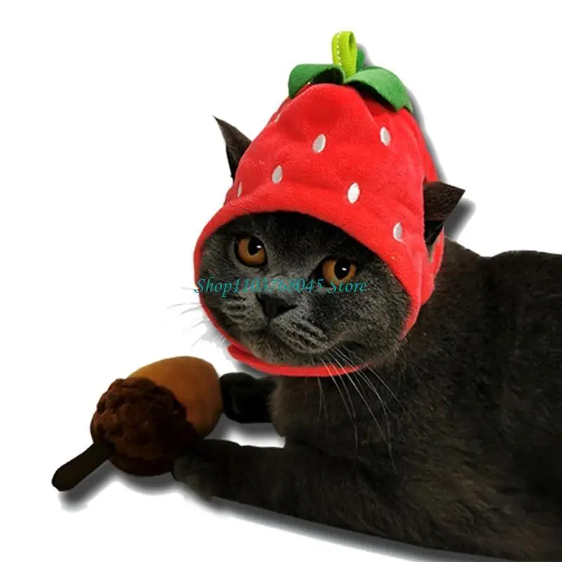 R53F Cats Funny Cap Pet Hat Fruit Soft Comfortable Costume Accessories Safe & Warm Material