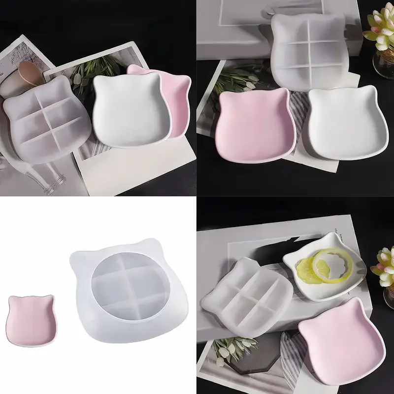 

Plaster Cat Dish Mold Kitten Tray Cat Ear Jewelry Storage Tray Mirror Drip Diy Silicone Moulds Pottery & Ceramics Clay Molds