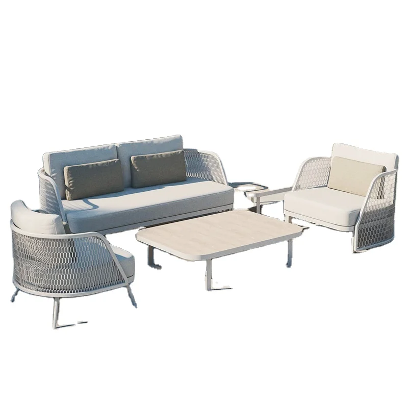 Custom Outdoor Aluminum Alloy Modern Simplicity Sofa Set With Cushions For Garden Courtyard & Balcony-Designer Furniture
