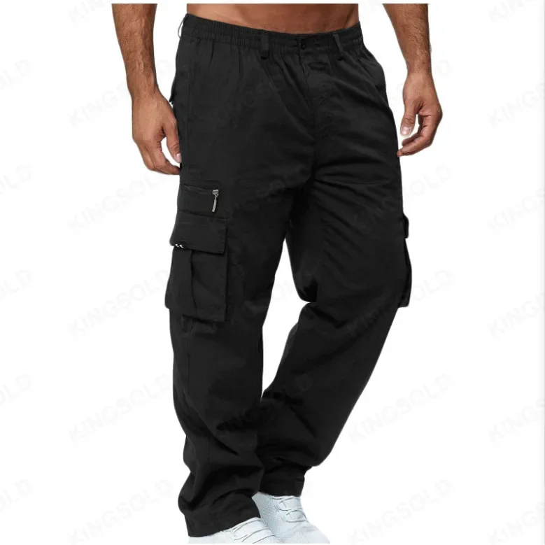 Man Casual Fleece Pants Solid Heavyweight Sweatpants Jogging Cargo Pocket Fashion Sports Elastic Trousers