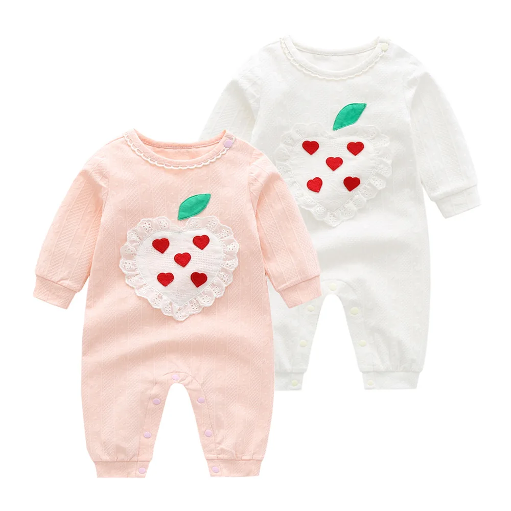 

Spring Autumn Baby Girls Jumpsuit Long Sleeved Stylish Sweet Full Moon Girls Outfit Cotton Lace Solid Infant Girls Rompers