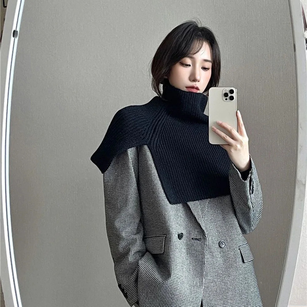 Knitted Shawl Pullover Scarf Autumn Winter Solid Soft Warm Shoulder Cape Women Turtleneck False Collar Neck-Protection New 2025