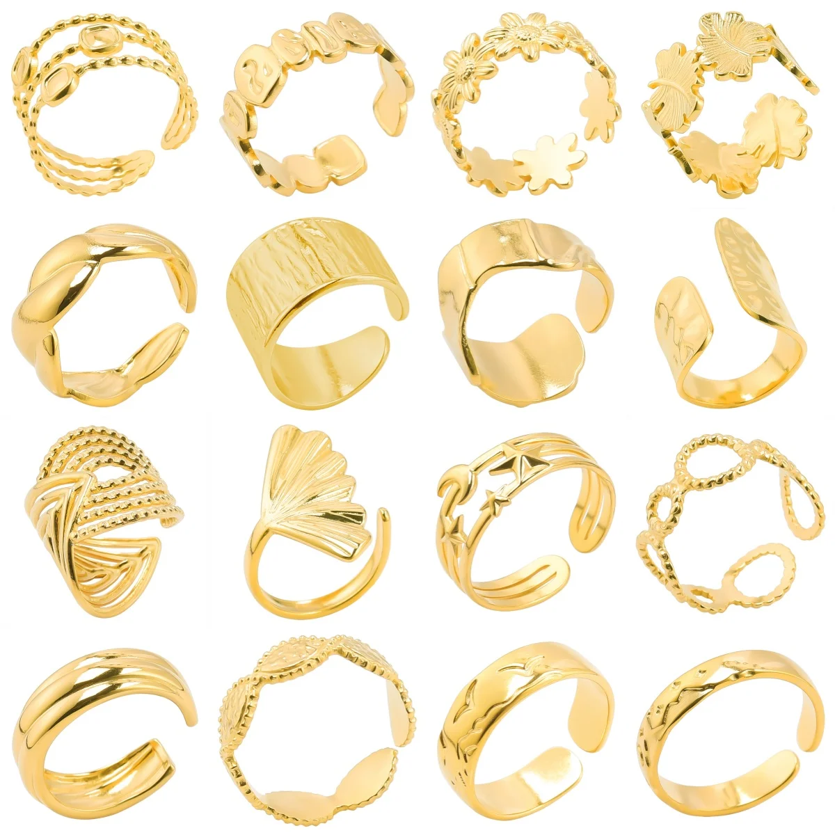 

3pcs Fashion Irregular Geometry Hollow Design Ring The Sun Moon And Stars Plant Flower Ginkgo Leaf For Women Men Accessories