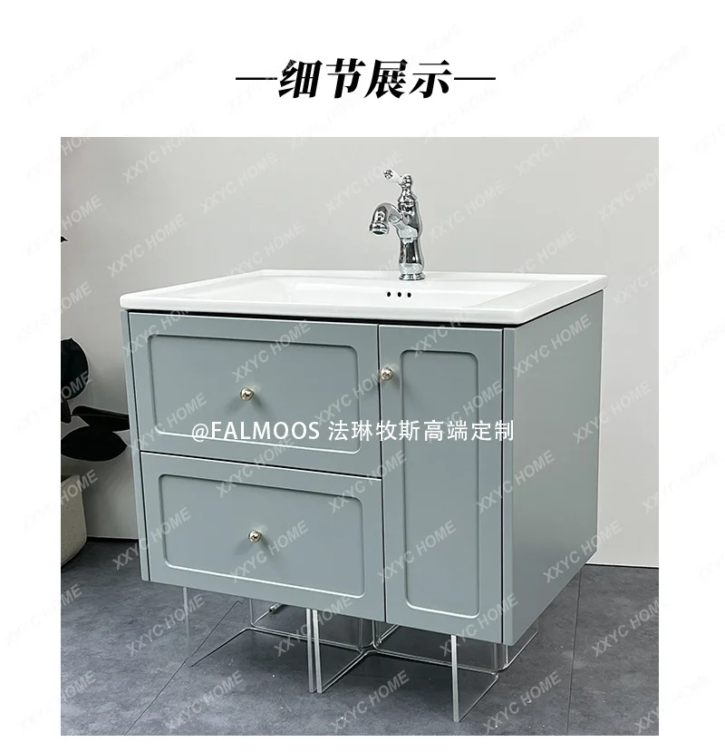 AA retro rubber wood paint bathroom cabinet ceramic integrated basin bathroom washstand customization