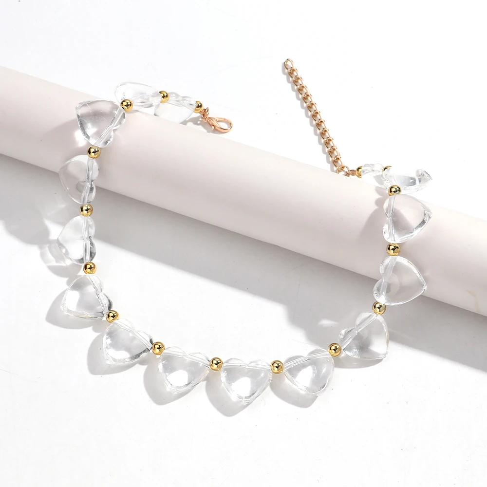 Nette Acryl Herz Perlen Halsband Halskette für Frauen Harz Geometrische Herz-förmigen Perlen Kragen Halsketten Mädchen Party Schmuck Geschenk – Detail 12