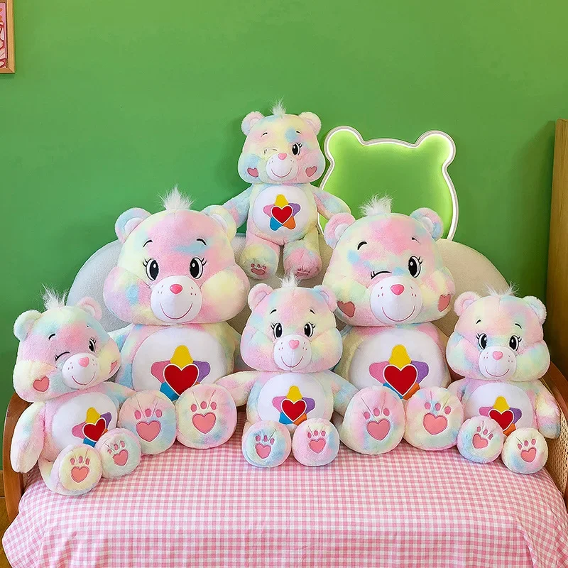 Kawaii Rainbow Bear Doll 35cm Anime Big Eyes Carebears Plush Pillow Child Toy Birthday Present Cartoon Ornaments Home Decoration