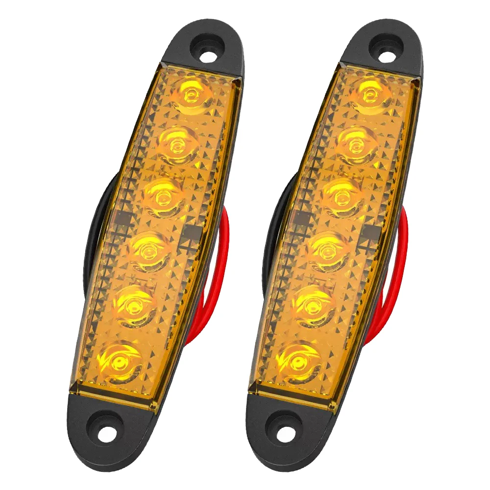 2x 12V 24V Car External LED Constant Light 6LED Auto Bus Truck Lorry Side/Back Strip Brake Indicator Marker Trailer Warning Rear