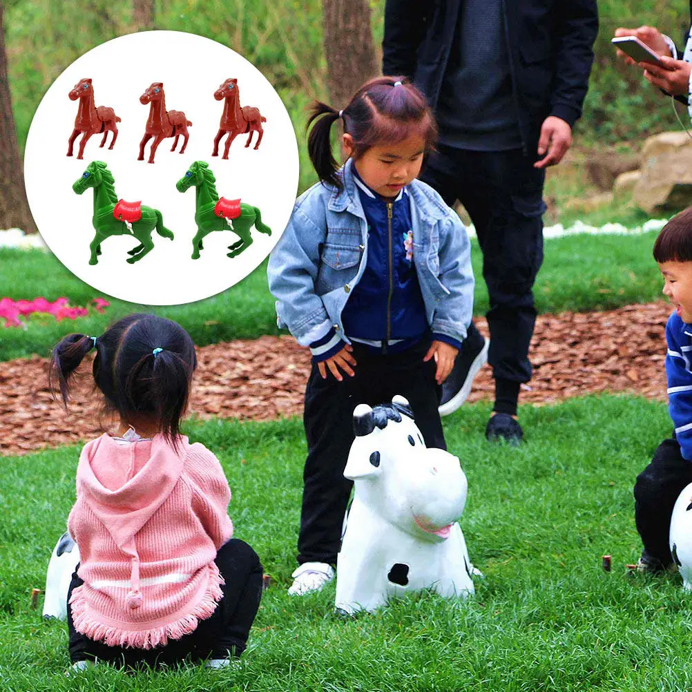 5Pcs Wind-Up Small Jumping Horse Plastic Animal Clockwork Fun Game for Kids Toddlers Crawling Walking Educational Gift