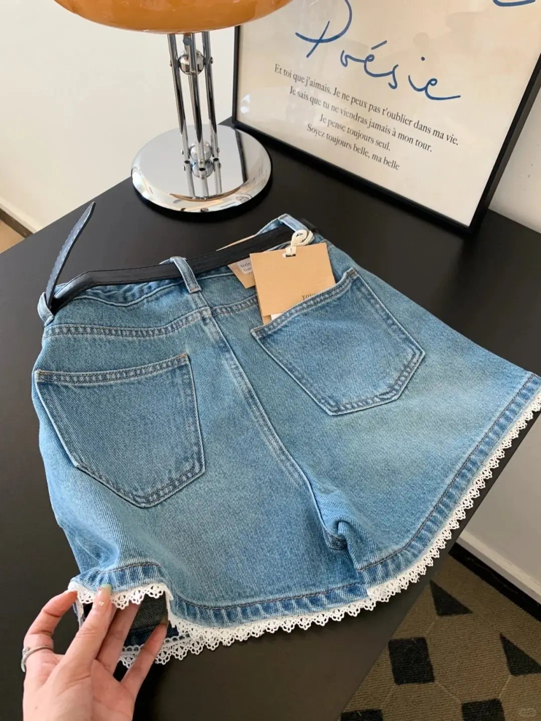 Women's Blue Mini Denim Shorts Vintage Lace Patchwork Micro Jeans Shorts 2000s Y2k Gyaru Hot Cowboy Pants Shorts Clothes Summer