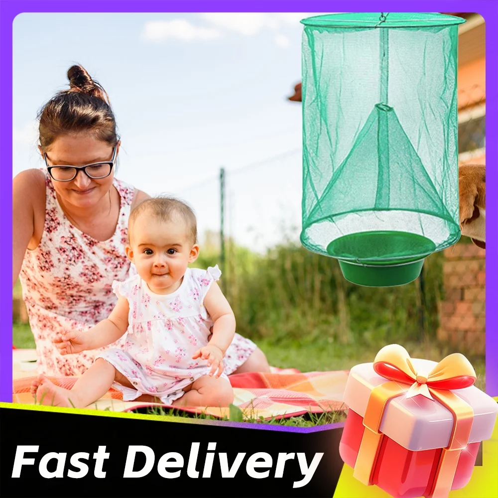 Flies Flytrap Cage Net Control Reusable Hanging Fly Catcher Killer Trap for Household Kitchen Protection