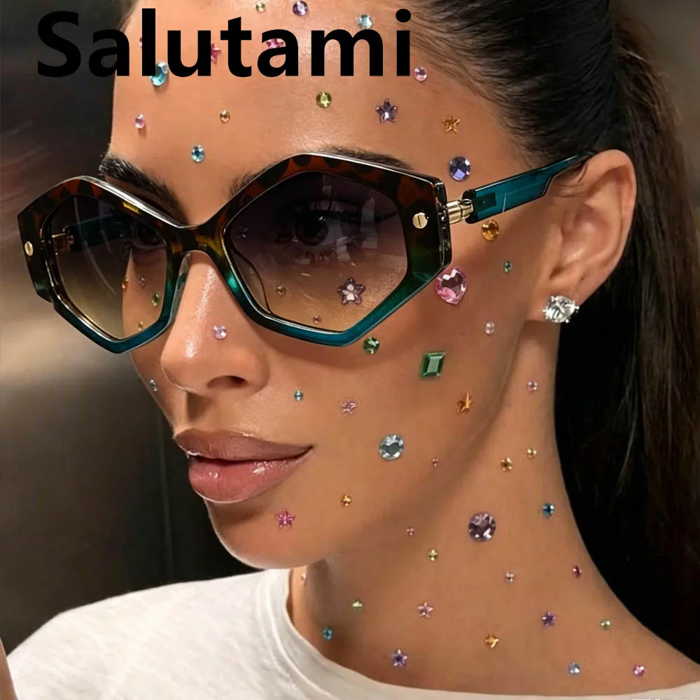 2026 New Fashion Hexagon Patchwork Frame Sunglasses for Women Vintage Rivet Design Men Outdoor Sun Glasses Uv400 Shades Black