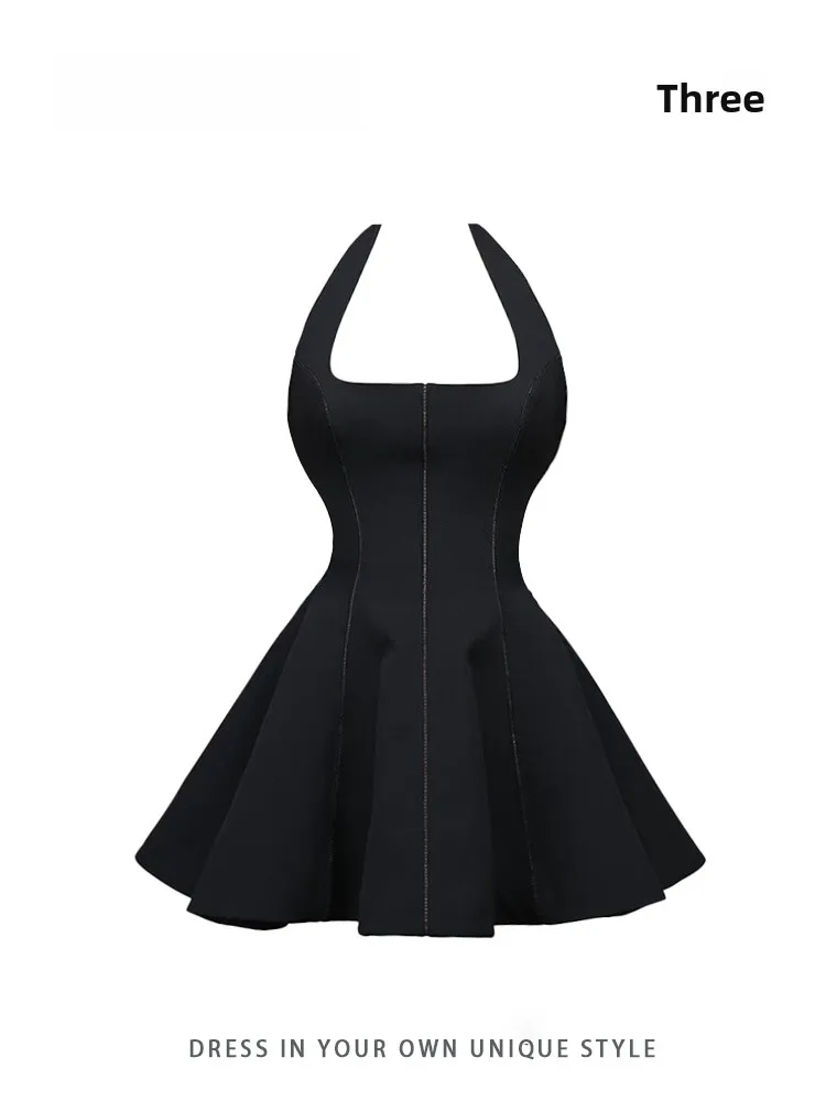 

HEZA Sexy Spicy Ne Hanging Dr Women's Summer High Waist Cinched Vaion Puffy Skirt A-Line ort Dr Korean Sle Com...