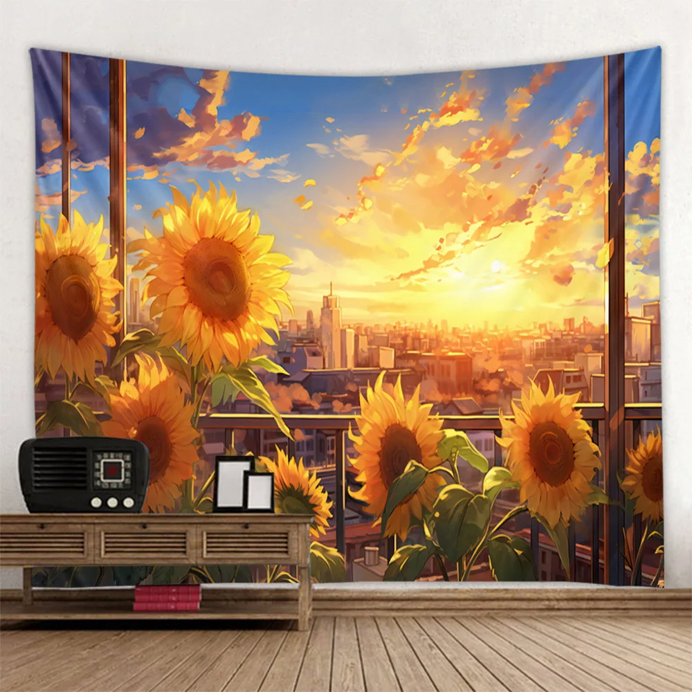 

Home Decoration Tapestry, Sunflower Oil Painting, European Landscape, Bohemian Style, Wall Hanging, Aesthetic Art Decoration