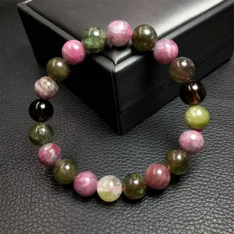 Natural Color Tourmaline Bracelet Gemstone Round Bead Energy Crystal Healing For Women Jewelry Wrist Gift 1PCS