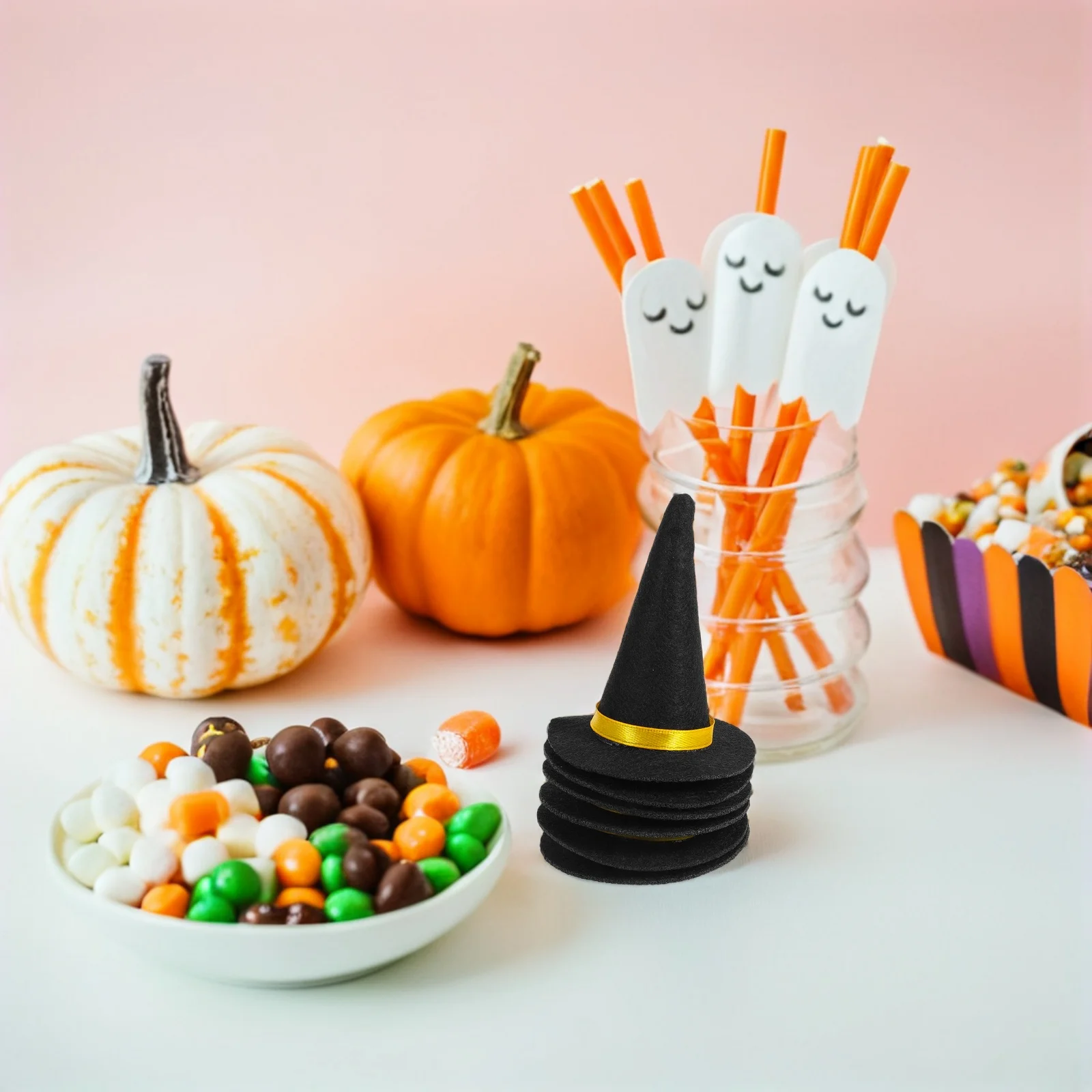 

6pcs Witch Hats Felt Fabric Halloween Party Carnival Mini Accessories Decor Wine Bottle DIY Accessories