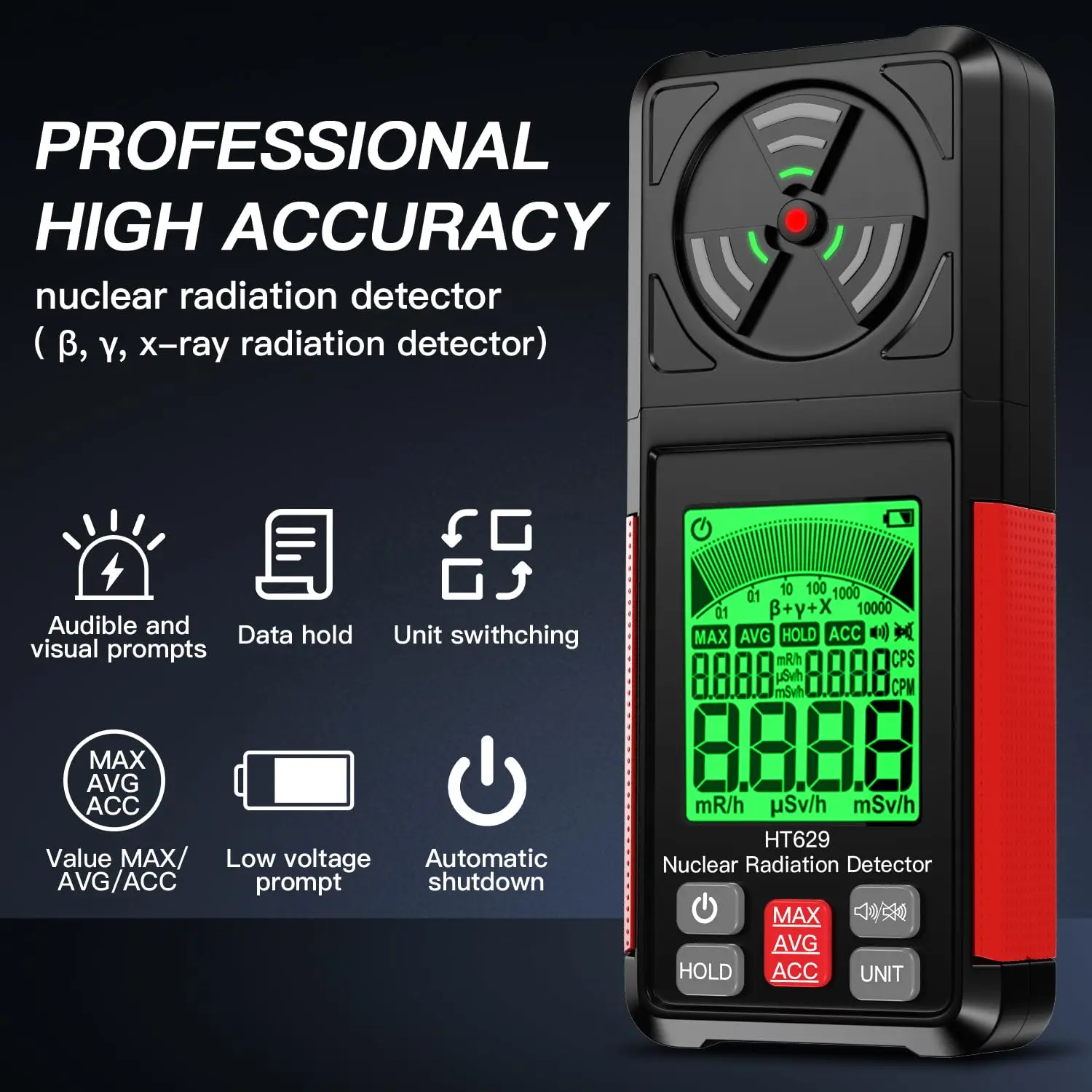 Counter Nuclear Radiation Detector,Electromagnetic Radiation Gamma X-ray Detection Meter,Portable Radiation Dosimeter with LCD D