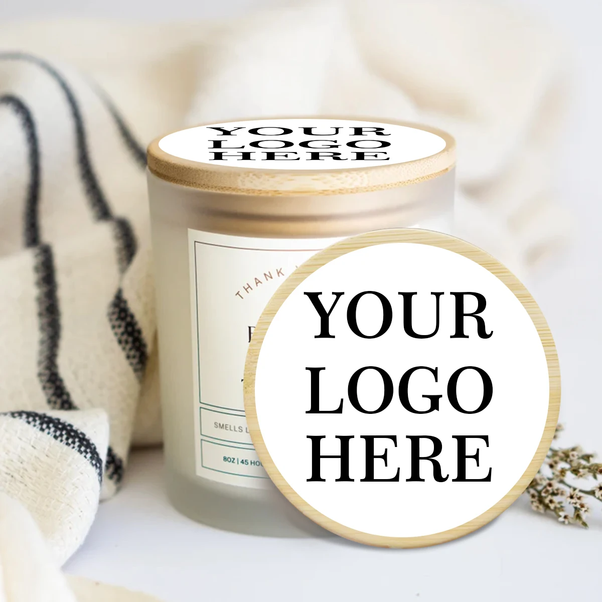 

7oz personalized custom bamboo covered frosted candles, birthday, Christmas, Halloween decorative candles, New Year decorations