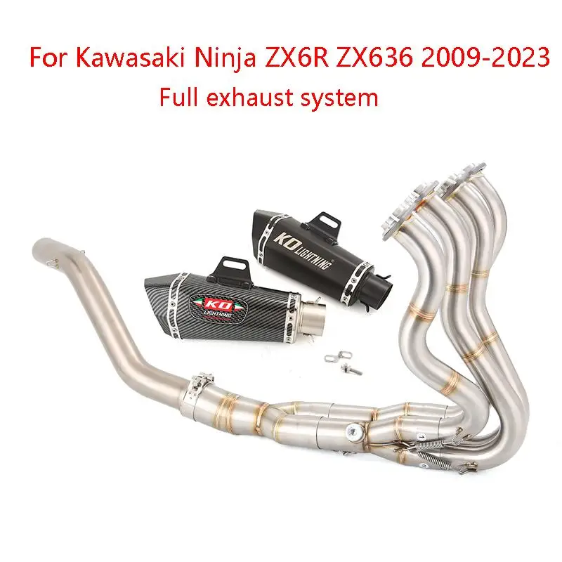 

For Kawasaki Ninja ZX6R ZX636 2009-2023 Motorcycle Full Exhaust System Front Mid Link Pipe Stainless Steel Slip On 51mm Muffler