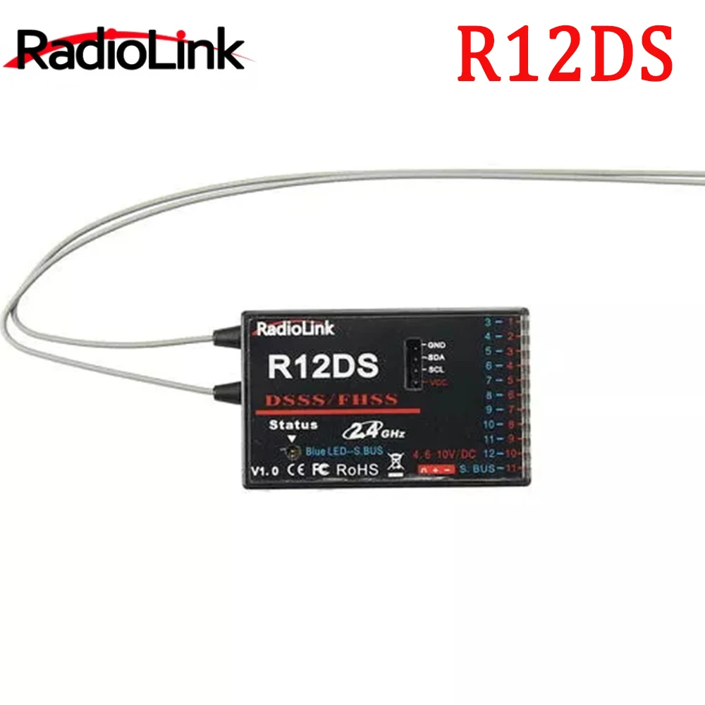 

RadioLink R12DS 2.4GHz 12CH DSSS & FHSS Receiver for RadioLink AT9 AT9S AT10 AT10II Transmitter Support For SBUS PWM