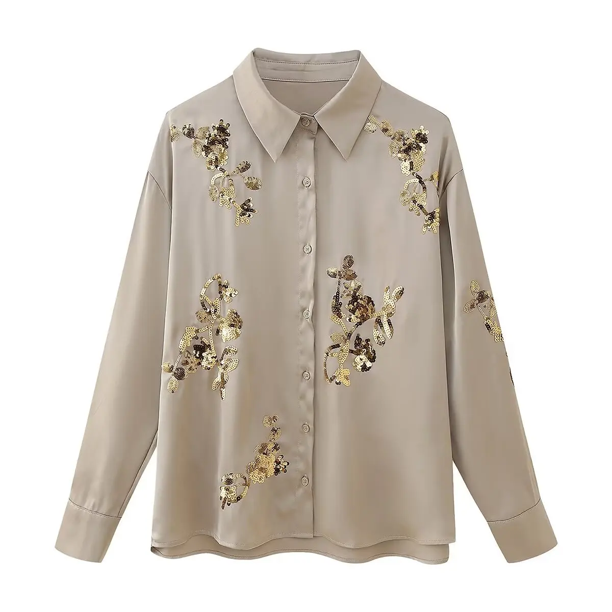 2024 New Sequin Embroidery Loose Long Sleeve Women's Shirt + Casual Pants Two-piece Set Ensemble Femme 2 Pièces Été