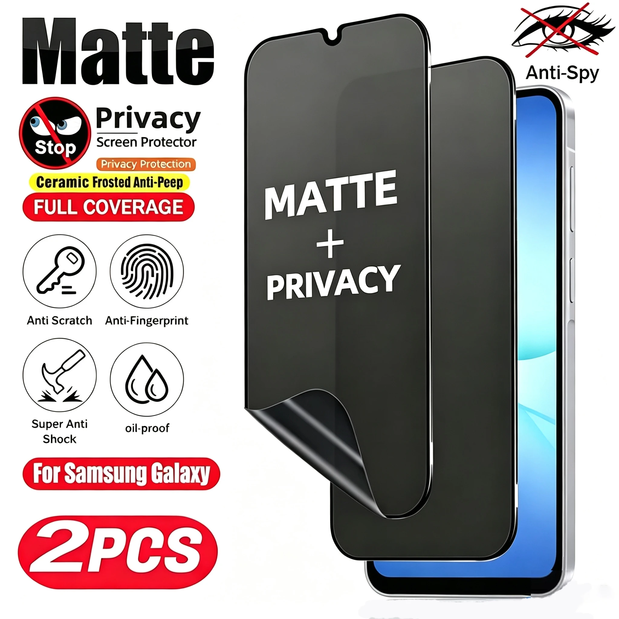 2 Stück Matte Keramik-Displayschutzfolien für Samsung A07 A17 A57 A37 A27 A56 5g A16 A06 A36 A55 A54 A53 A52 A26 A35 A34 A73