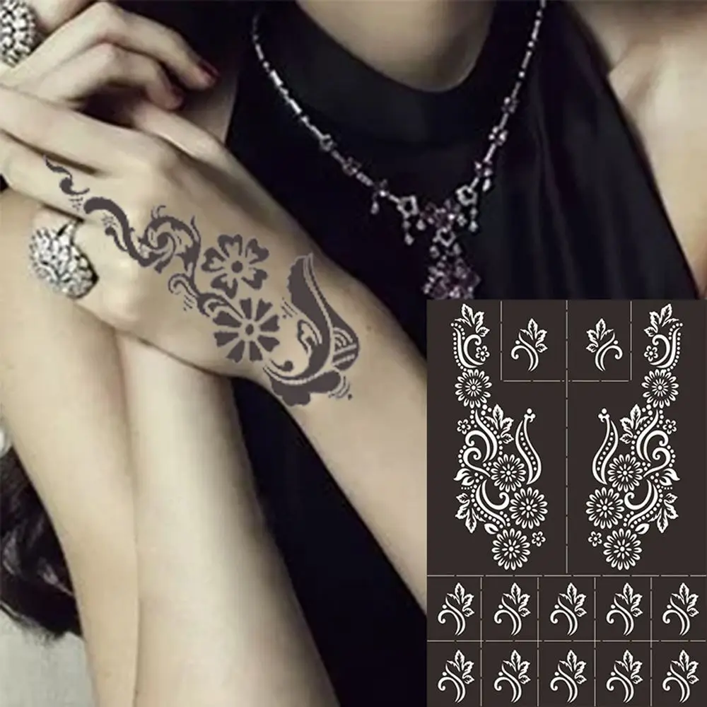 

1Pc Professional Henna Stencil Temporary Hand Tattoo Body Art Sticker Template Wedding Tool India Flower Tattoo Stencil