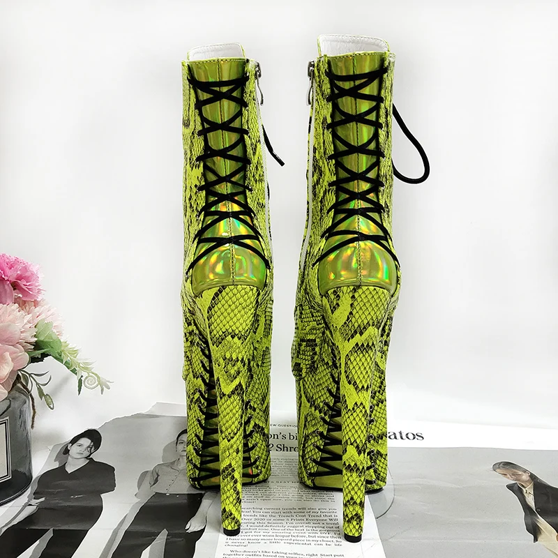 

Snake Print Platform Ankle Boots 20cm High Heels Lace-Up Stripper Exotic Sexy Fetish Pole Dance Shoes for Cross Dressing
