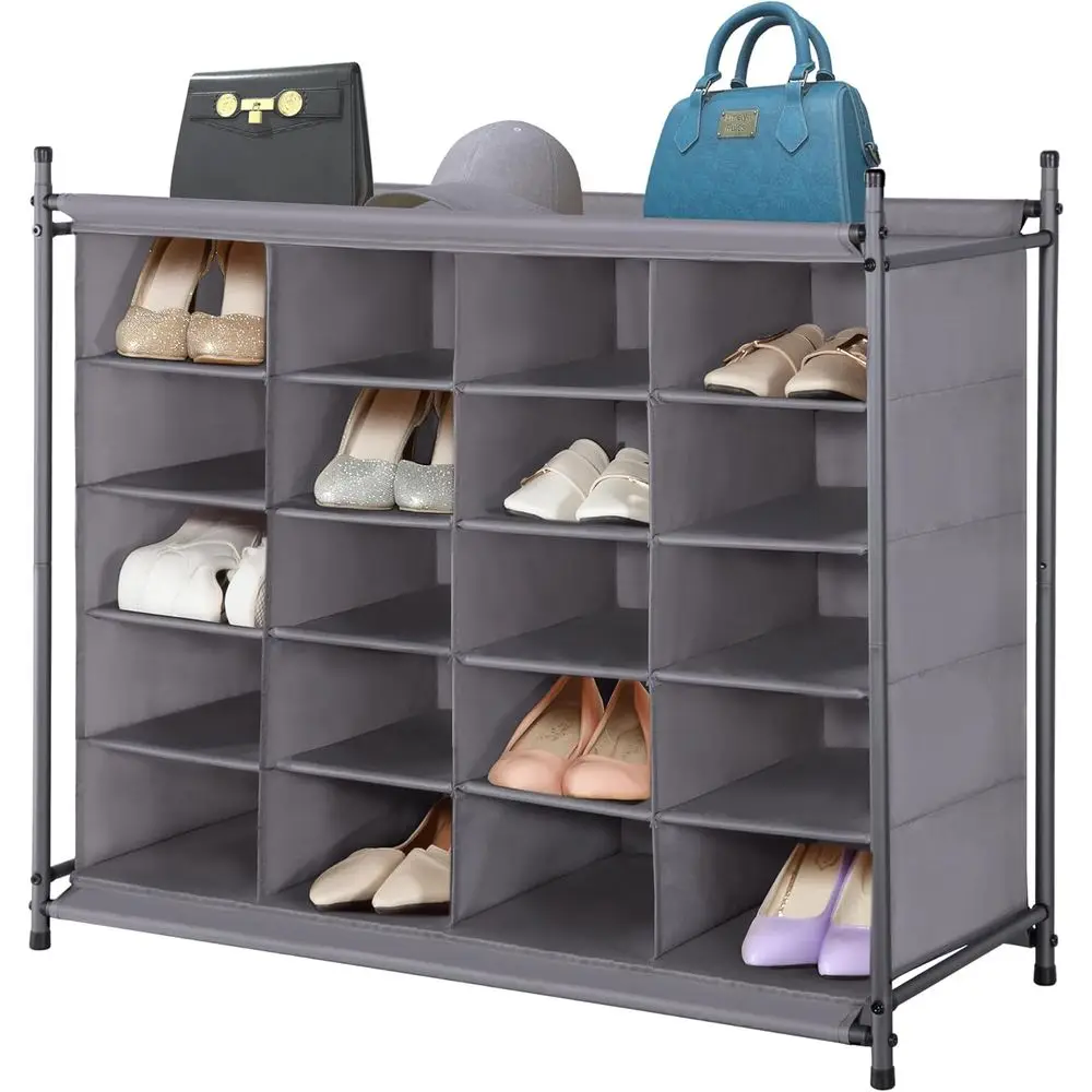 

STORAGE MANIAC Stackable Shoe Cubby Organizer, ree Standing Shoe Cube Rack or Entryway, Bedroom, Aparent, Closet, 20-Cube Gray
