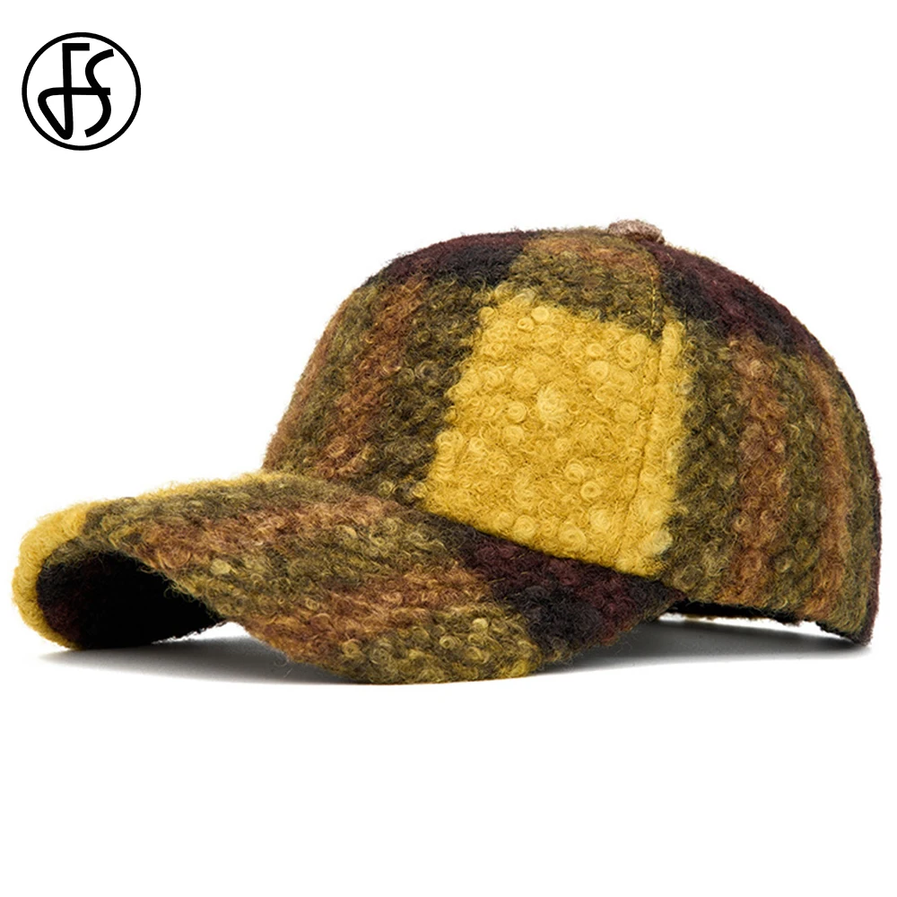 FS elegante amarillo Beige mujeres cálido sombreros de lana de cordero gorra de béisbol de invierno para hombres gorras de camionero de parte superior dura gorras de Hip Hop de cara pequeña
