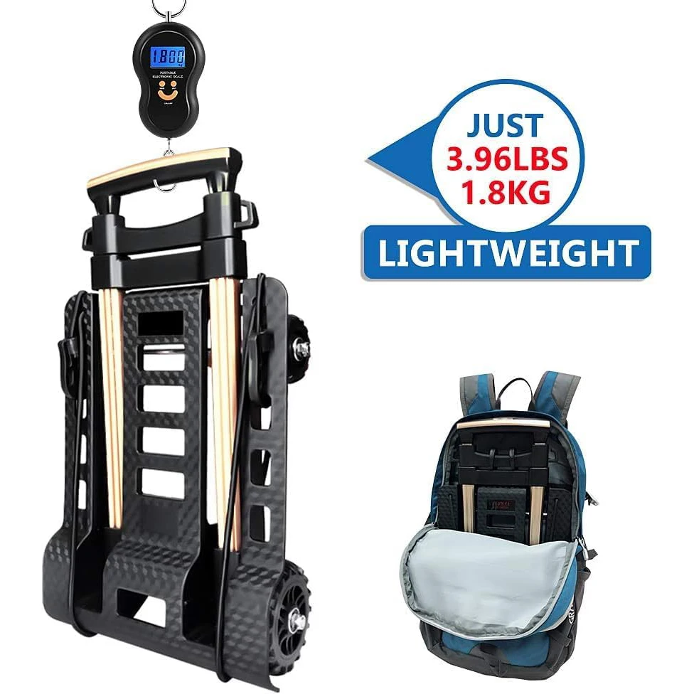Heavy Duty Folding Trolley - 4-wheel compact multi-purpose cart with adjustable handle, portable and sturdy structure