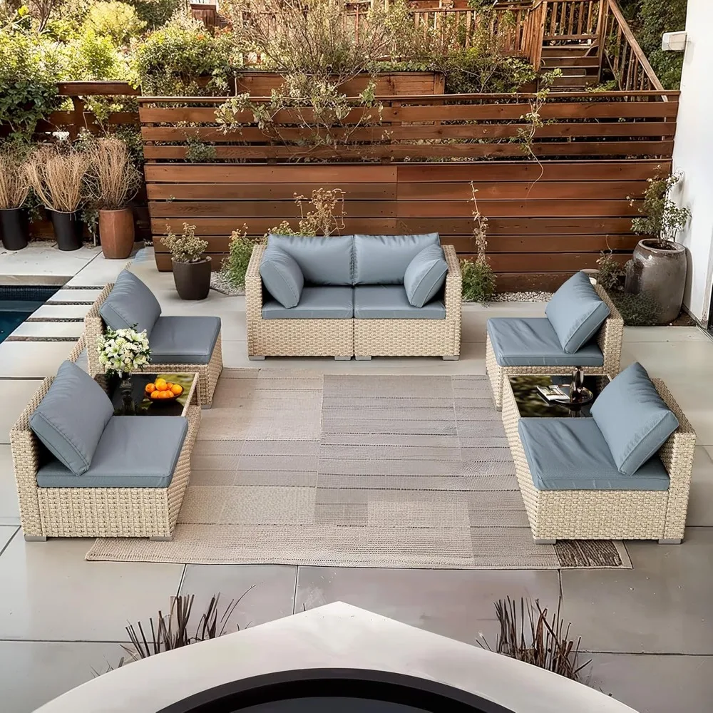 

7-12-Piece Patio Furniture Set, Outdoor Wicker Conversation Set Sectional Sofa with Waterproof Thick Cushions and Coffee Table