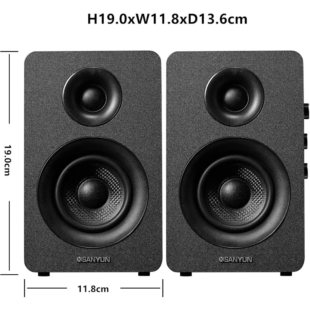 Altavoces de estantería activos Bluetooth 5.0 con controladores de fibra de carbono de 60 W, DAC de 24 bits y sonido envolvente dinámico 3D