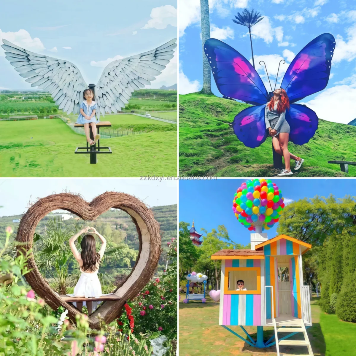 Scenic Photo Booth, Wooden Balloon House, Unpowered Amusement Equipment, Photography Background Props, Outdoor Park Decor