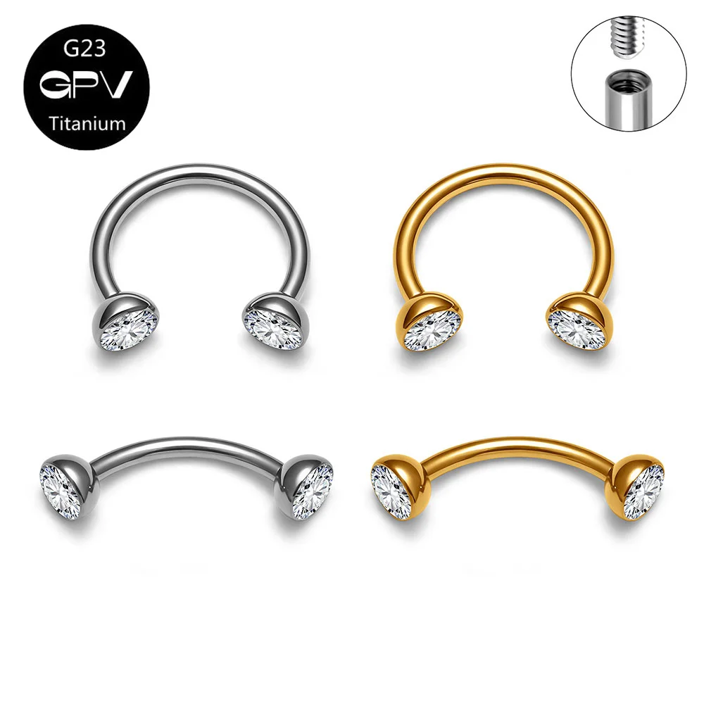 1/10/50PCS G23 F136 Titanium Piercing Jewelry CZ 16G Horseshoe Ring Curved Barbell Septum Nose Eyebrow Helix Tragus Nipple Ring