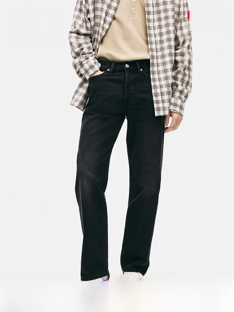 

H&M Men's Mid-Waist Straight Leg Jeans Cotton Casual Fit Zipper Closure Classic Blue Spring Collection