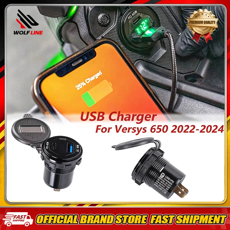 Motorcycle Left And Right Camera Cellphone Fast Charger Accessories with Relay for Kawasaki Versys 650 2022 2023 2024