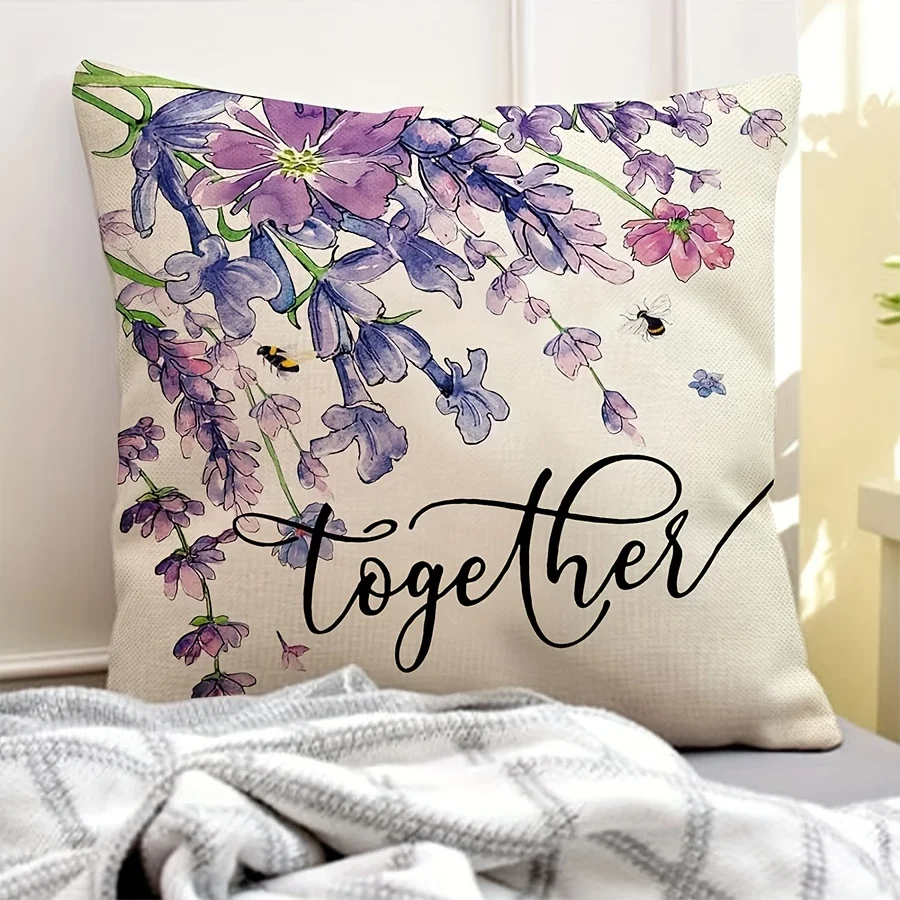 غطاء وسادة مزخرف بتصميم زهرة اللافندر ، ديكور خارجي ، ربيع وصيف ، 18 × 18 بوصة ، 4 4.5