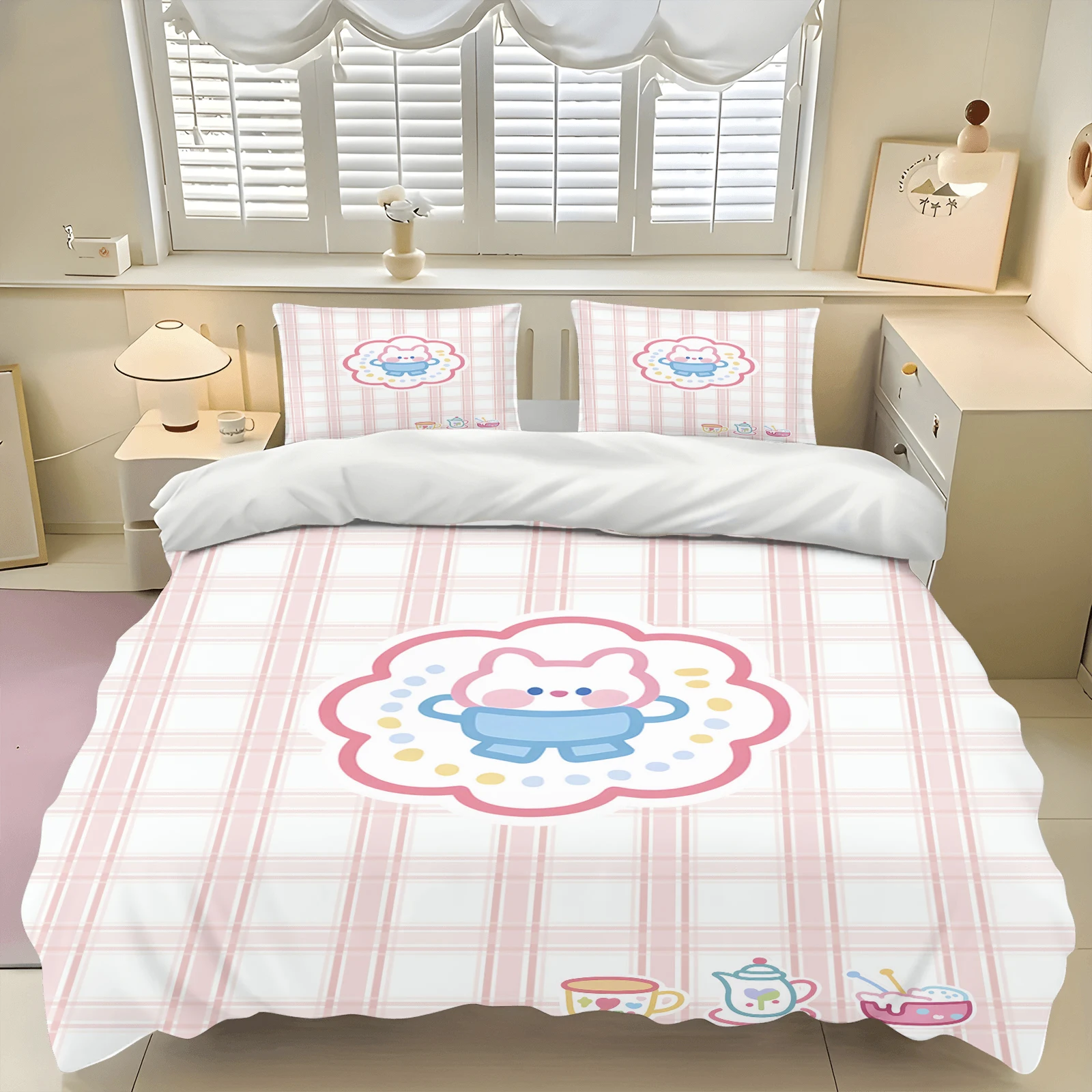 Rabbit Cute Duvet Cover Home Pillowcase Set Adult Bedroom Children Comforter Bedding