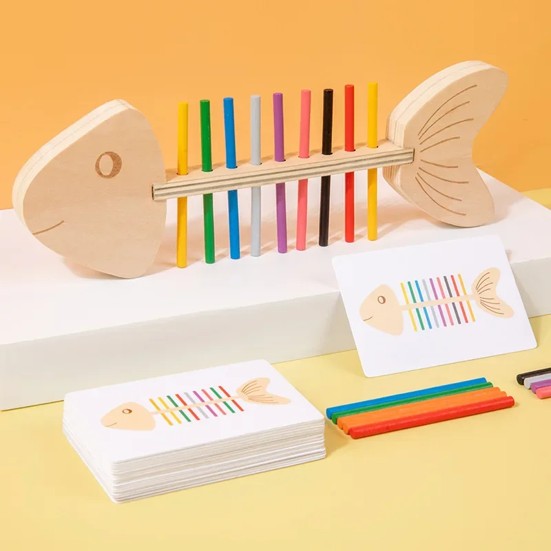 Juguete Montessori a juego de hueso de pescado, clasificación de colores y juego de combinación sensorial, rompecabezas para niños de 3 años y más