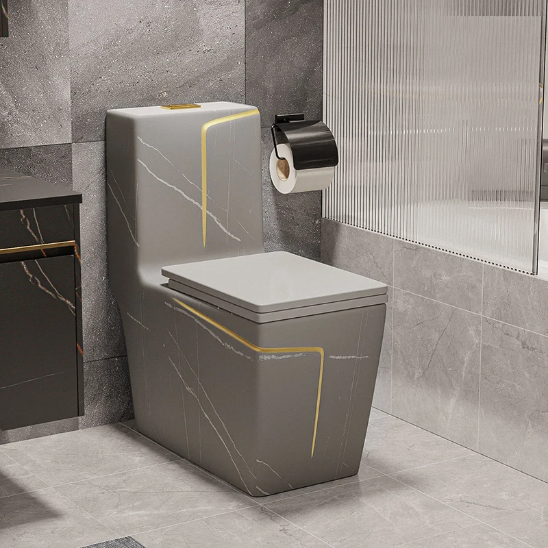 Toilet,Square Gold Line Design ,Grey Color Water Closet ,Bathroom Wc, One Piece Ceramic ,Marble Toilet