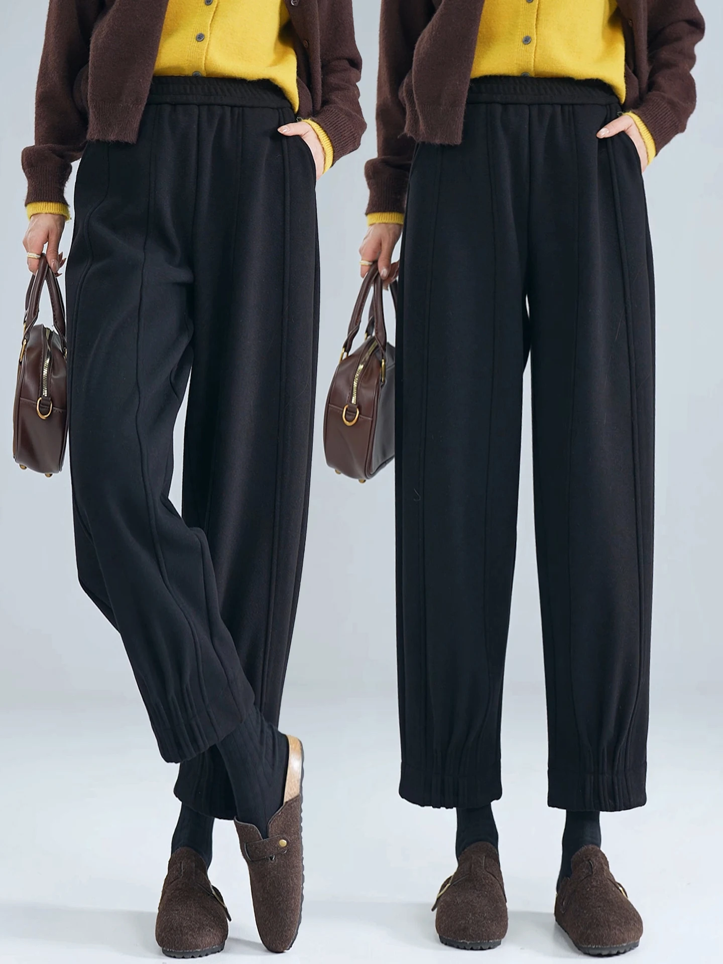 

High Waist Fleece Lined Woolen Lantern Pants Women's Autumn Winter Casual Loose Harlan Carrot Pants Stylish plus Size Trousers