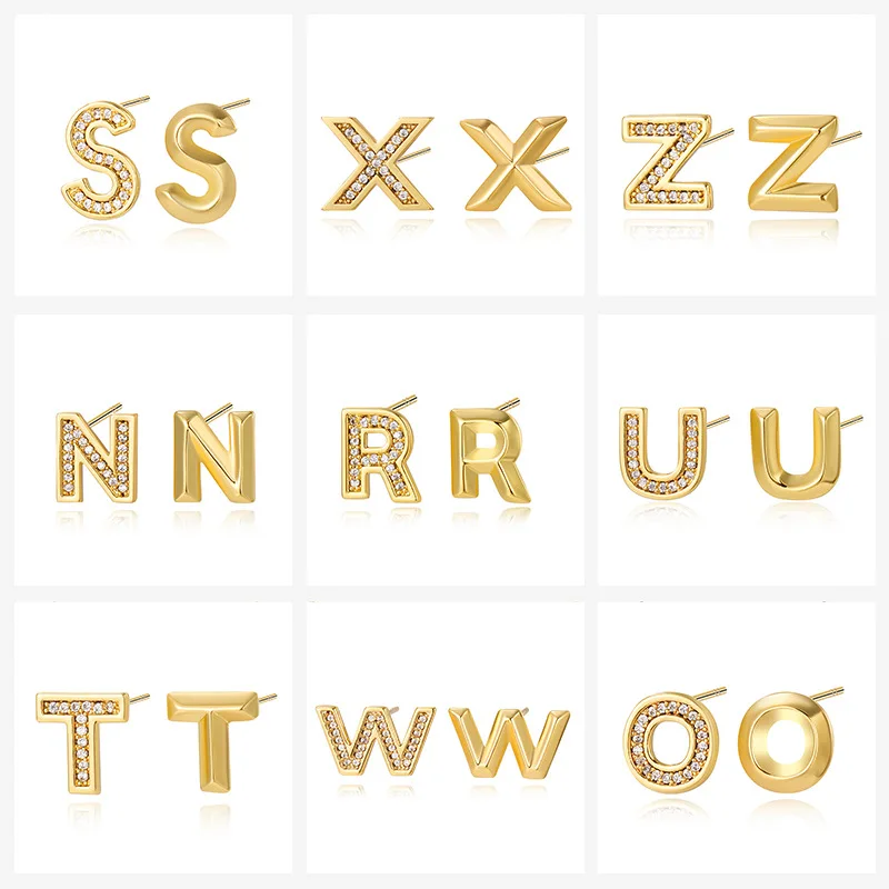 Kenjie 26 English Alphabet AB Earrings Silver Needles Fashion Classic Style Daily Versatile Earrings Inventory Processing