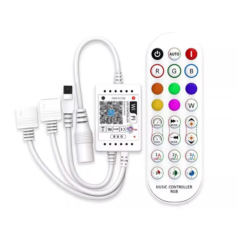 Smart WiFi RGB Music Controller, Dual Output with Voice & APP Control, Sound Activated Dimmer for Dynamic LED Strip Lighting