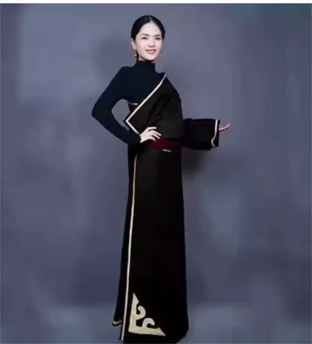 Gaun Tibet gaun langsung anak perempuan Guozhuang dance jubah Tibet muda satu potong