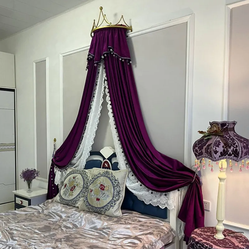 Dark Windbed Mantle Black Velvet Bedside Curtains for Living Room Medieval Lace Medieval Gothic European Charm Frame Luxury