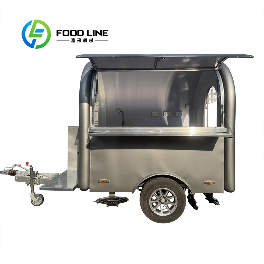

Compact Towed Fiberglass Food Vending Trailer Fast Food Cart Foldable Awning Electrical Outlets Customized