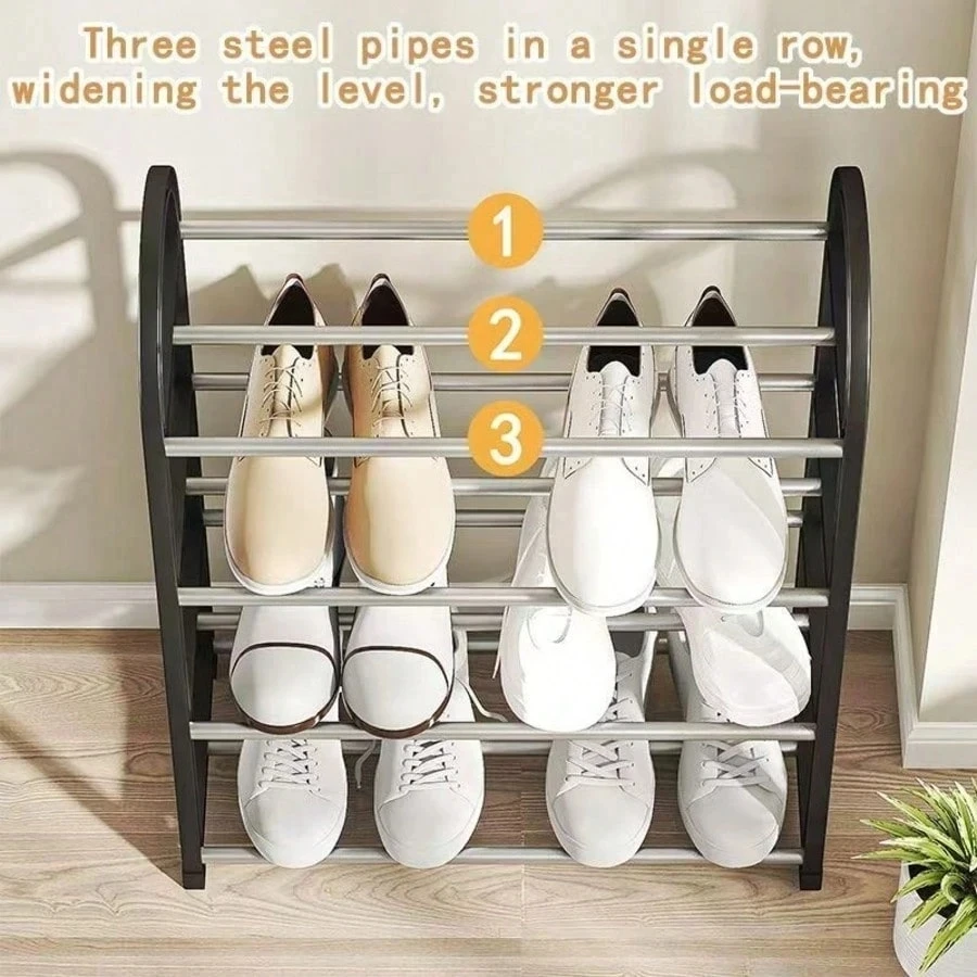 4-Tier Simple Shoe Rack Free Standing Metal Shoe Organizer Space Saving Shoes Storage Shelf Easy Assembly Shoe Holder