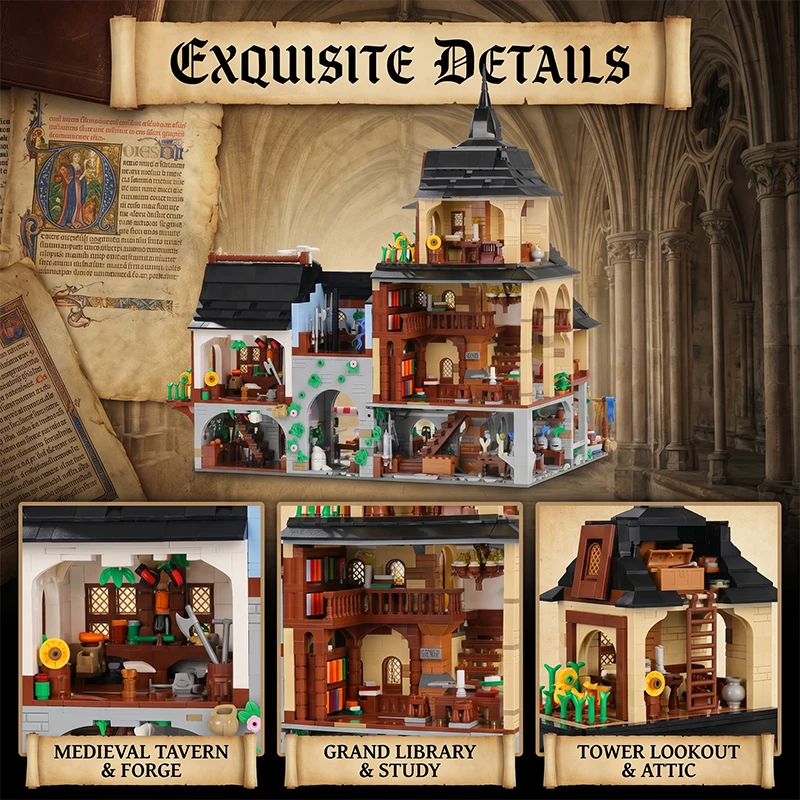 Barweer Medieval Towns Building Blocks Set 3867PCS European Style City Street View Village Architecture Modular Model Kit Construction Bricks Set Assembly Toys for Adults Gifts Home Decoration
