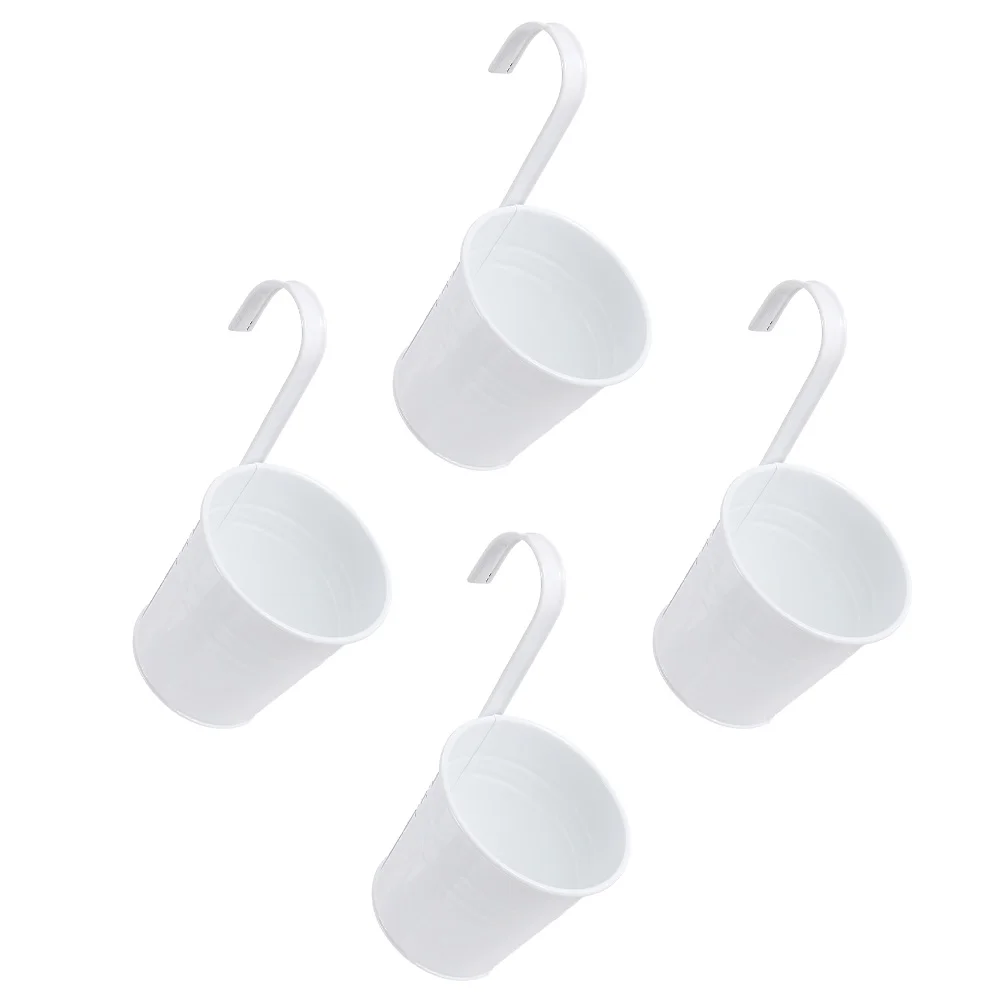 

4 Pcs Balcony Hanging Bucket Metal Iron Flower Pot Vases Planter Tin Hook Railing Durable Home Decor Plant Container Gardening