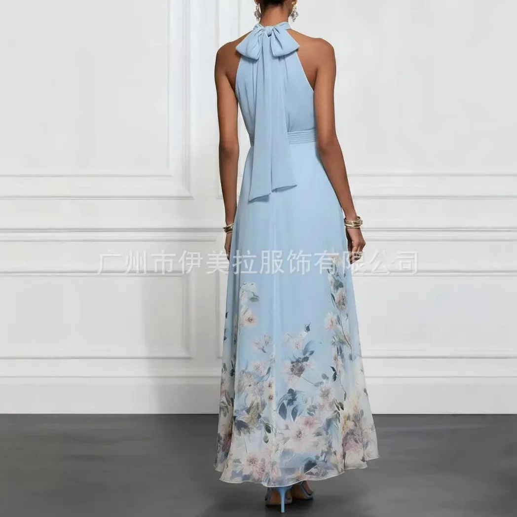 2026 Elegant V-neck Waist-cinching Skirt Hemline Polyester Spring Autumn Independent Station Cross-border High Waist Dress - Image 2